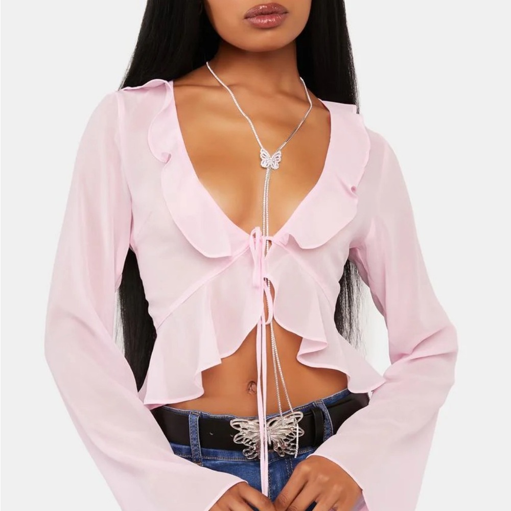 Edikted Pink Bell Sleeve Crop Blouse